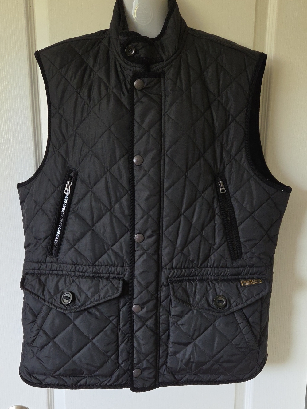 Ralph Lauren Black Quilted Vest with Zip & Snap Pockets